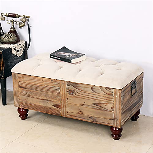 LDTTYRC Rustikale Dekoration Möbel Storage Organizer Box,Landhausstil Massivholz Aufbewahrungsbank,Premium Baumwolle Leinen Gepolsterte Lagerung Ottomane Bauernhaus Bank-G 80x40x40cm(31x16x16inch) von LDTTYRC