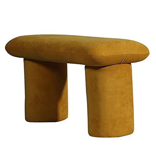 LDTTYRC Rustikales Massivholz Eingangsbereich Bank Sofa, Leopard Getufteter Gepolsterter Schminktischhocker, Rechteckige Samt Schlafzimmer Bank Ottomane Für Wohnzimmer Dekor Möbel-Gelb 80x34x42cm(31 von LDTTYRC