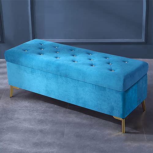 LDTTYRC Samt-Aufbewahrungsbank mit Kristallknopf,luxuriöser gepolsterter Ottoman mit Aufbewahrung,getufteter Fußhocker mit Lift-Top,Moderne Schlafzimmerbank, Eingangsbereich, Schuhbank-Blau 90x42x45 LDTTYRC Samt-Aufbewahrungsbank mit Kristallknopf,luxuriöser gepolsterter Ottoman mit Aufbewahrung,getufteter Fußhocker mit Lift-Top,Moderne Schlafzimmerbank, Eingangsbereich, Schuhbank-Blau 90x42x45 von LDTTYRC