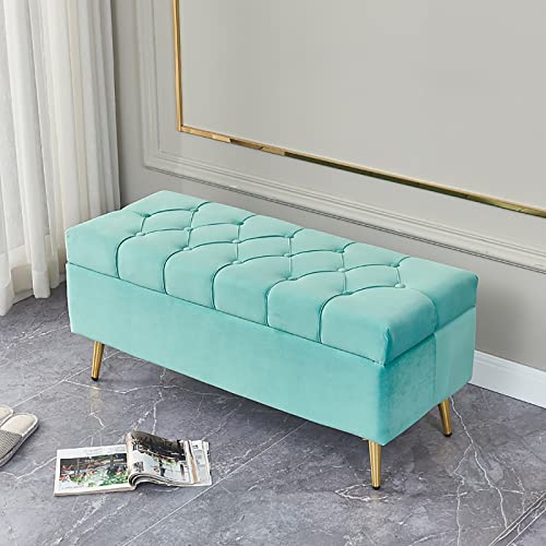 LDTTYRC Samt-Aufbewahrungshocker,Knopfgetufteter Fußstützen-Sofahocker,Rechteckiger Flanell-Polster-Bett-Endhocker,Truhen-Couchtisch Für Wohnzimmer Schlafzimmer-Grün 100x40x45cm(39x16x18inch) von LDTTYRC