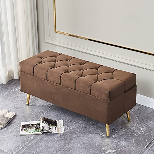 LDTTYRC Samt-Aufbewahrungshocker,Knopfgetufteter Fußstützen-Sofahocker,Rechteckiger Flanell-Polster-Bett-Endhocker,Truhen-Couchtisch Für Wohnzimmer-Schlafzimmer-Kaffee 100x40x45cm(39x16x18inch) von LDTTYRC