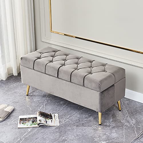 LDTTYRC Samt-Aufbewahrungshocker,Knopfgetufteter Fußstützen-Sofahocker,Rechteckiger Flanell-Polsterhocker am Bett,Truhen-Couchtisch Für Wohnzimmer Schlafzimmer-Dunkelgrau 100x40x45cm(39x16x18inch) von LDTTYRC