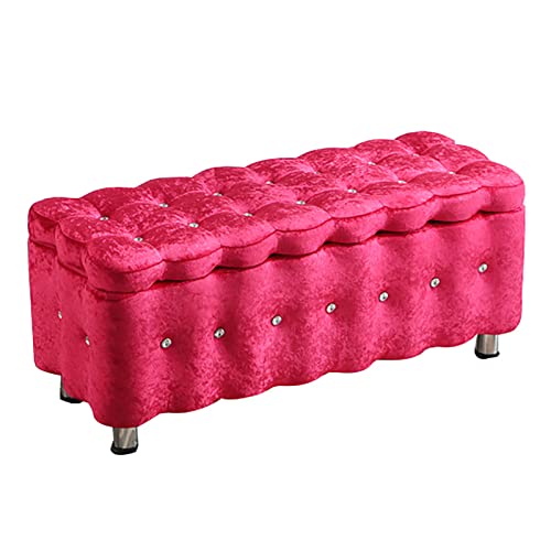 LDTTYRC Samt Gepolsterte Aufbewahrungsbank,Moderne Fußbank Für Das Ende des Bettes,Rechteck Lagerung Ottoman Getuftete Fußhocker Schuhe Bank Für Wohnzimmer Schlafzimmer Eingangsbereich-Rot 80x40x40c von LDTTYRC