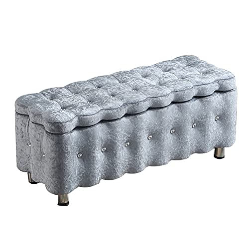 LDTTYRC Samt Gepolsterte Aufbewahrungsbank,Moderne Fußende des Bettes Bank Sofa,Rechteck Lagerung Ottoman Getuftete Fußhocker Schuhe Bank Für Wohnzimmer Schlafzimmer Eingangsbereich-Grau 60x40x40cm( von LDTTYRC