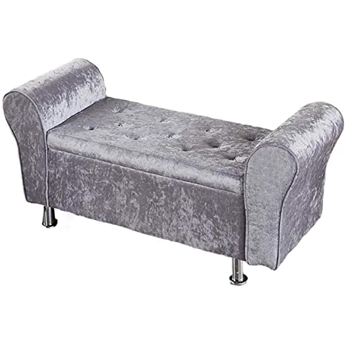 LDTTYRC Samt Gepolsterte Aufbewahrungsbank Mit Armlehnen,Luxuriöse Samt Bett Bank Sofa,Plüsch Getuftete Fußhocker Ottomane,Moderne Eingangsbereich Schuhbank Für Wohnzimmer-Grau 100x40x40cm(39x16x16i von LDTTYRC