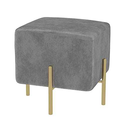 LDTTYRC Samtgetufteter Ottomane Mit Metallbasis,Luxus Moderne Polsterbank,Gemütlicher Plüsch-Fußstützenhocker,Eingangsbereich Schuhbank Für Esszimmer Wohnzimmer Schlafzimmer-Grau 40x40x42cm(16x16x17 von LDTTYRC
