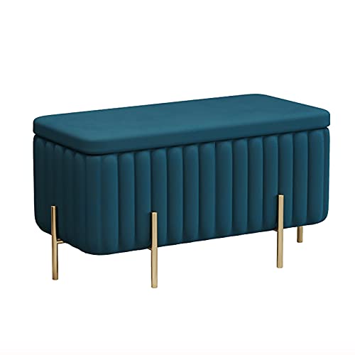 LDTTYRC Schlafzimmer Weicher Fußende des Bettes Sitz Mit Stauraum Schminktischhocker,Luxuriöse Samt Lagerung Ottomane Bank Mit Metallfüßen,Moderne Gepolsterte Ottomane Fußstütze-Pfauenblau-b 70x45x4 von LDTTYRC