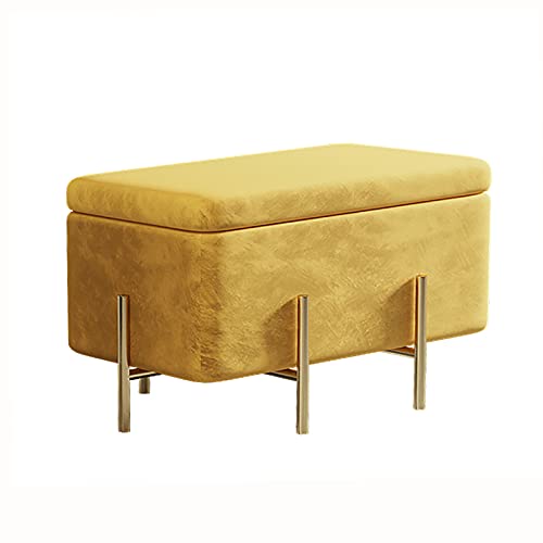 LDTTYRC Schlafzimmer Weicher Fußende des Bettes Sitz Mit Stauraum Schminktischhocker,Luxuriöse Samt Stauraum Ottomane Bank Mit Metallfüßen,Moderne Gepolsterte Ottomane Fußstütze-Gelb-a 100x45x42cm(3 von LDTTYRC