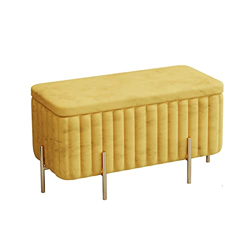 LDTTYRC Schlafzimmer Weicher Fußende des Bettes Sitz Mit Stauraum Schminktischhocker,Luxuriöse Samt Stauraum Ottomane Bank Mit Metallfüßen,Moderne Gepolsterte Ottomane Fußstütze-Gelb-b 60x45x42cm(24 von LDTTYRC