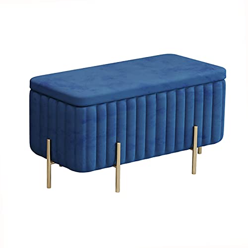 LDTTYRC Schlafzimmer Weicher Fußende des Bettes Sitz Mit Stauraum Schminktischhocker,Luxuriöse Samt Stauraum Ottomane Bank Mit Metallfüßen,Moderne Gepolsterte Ottomane Fußstütze-Marineblau-b 100x45x von LDTTYRC