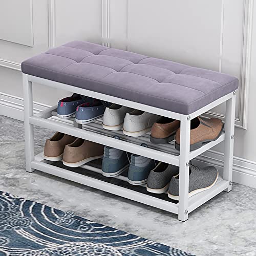 LDTTYRC Schuhaufbewahrungsbank Mit Samtkissen,Moderner Gepolsterter Fußstützenhocker,3-stufiger Schuhregal-Organizer Mit Metallbasis Für Den Eingangsbereich Flur Zuhause-Hellviolett 70x30x45cm(28x12 von LDTTYRC