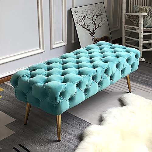 LDTTYRC Velvet Bench Ottoman,Luxuriöse Samt Gepolsterte Schuhbank,Moderne Gepolsterte Fußstütze,Komfortable Plüsch Bett Ende Hocker Sofa Für Eingang Wohnzimmer-Blau 70x45x45cm(28x18x18inch) von LDTTYRC