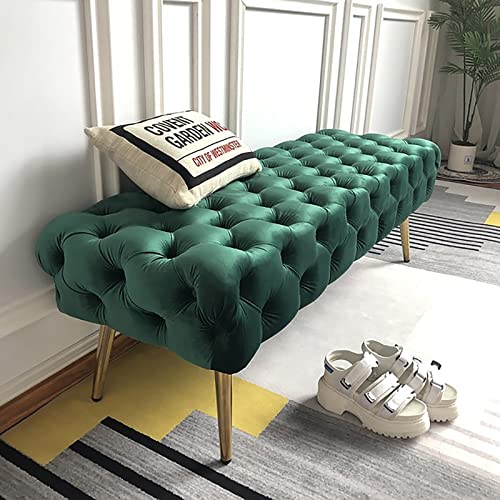 LDTTYRC Velvet Bench Ottoman,Luxuriöse Samt Gepolsterte Schuhbank,Moderne Gepolsterte Fußstütze,Komfortable Plüsch Bett Ende Hocker Sofa Für Eingang Wohnzimmer-Dunkelgrün 60x45x45cm(24x18x18inch) von LDTTYRC