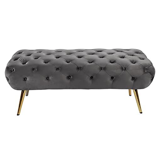 LDTTYRC Velvet Bench Ottoman,Luxuriöse Samt Gepolsterte Schuhbank,Moderne Gepolsterte Fußstütze,Komfortable Plüsch Bett Ende Hocker Sofa Für Eingang Wohnzimmer-Grau 100x45x45cm(39x18x18inch) von LDTTYRC