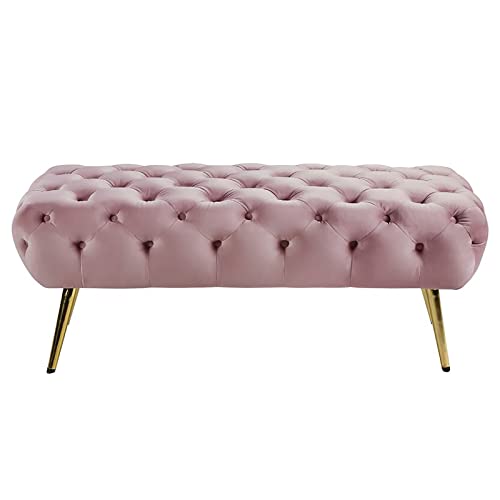 LDTTYRC Velvet Bench Ottoman,Luxuriöse Samt Gepolsterte Schuhbank,Moderne Gepolsterte Fußstütze,Komfortable Plüsch Bett Ende Hocker Sofa Für Eingang Wohnzimmer-Rosa 100x45x45cm(39x18x18inch) von LDTTYRC