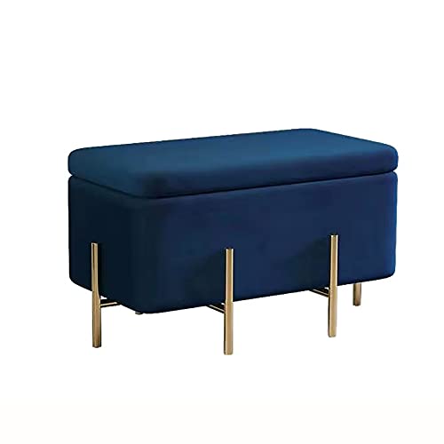 LDTTYRC Weicher Hocker Mit Stauraum Für Das Schlafzimmer Am Ende des Bettes,Luxuriöse Ottomanische Bank Mit Samtaufbewahrung Und Metallfüßen,Moderne Gepolsterte Ottomanische Fußstütze-Marineblau-a 1 von LDTTYRC