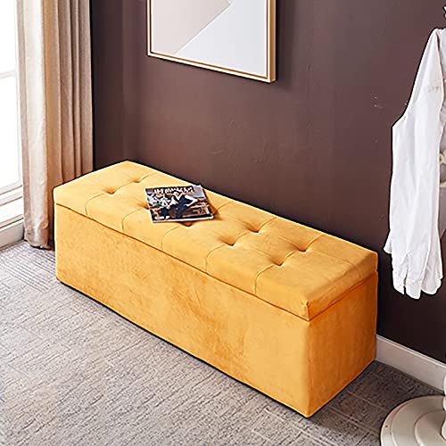 LDTTYRC Wohnzimmer Eingangsbereich Bequem Ruhen Fußhocker Schuhbank,Moderne Home Storage Ottoman Bank,Premium Samt Gepolsterte Fußende des Bettes Sitzbank Mit Lagerung-Gelb 100x40x40cm(39x16x16inch) von LDTTYRC