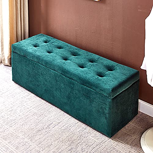 LDTTYRC Wohnzimmer Eingangsbereich Bequem Ruhen Fußhocker Schuhbank,Moderne Home Storage Ottoman Bank,Premium Samt Gepolsterte Fußende des Bettes Sitzbank Mit Lagerung-Grün 100x40x40cm(39x16x16inch) von LDTTYRC