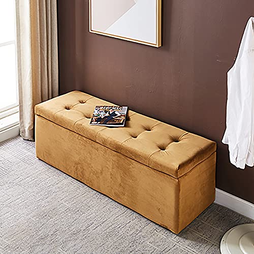 LDTTYRC Wohnzimmer Eingangsbereich Bequem Ruhen Fußhocker Schuhbank,Moderne Home Storage Ottoman Bank,Premium Samt Gepolsterte Fußende des Bettes Sitzbank Mit Lagerung-Hellbraun 80x40x40cm(31x16x16i von LDTTYRC