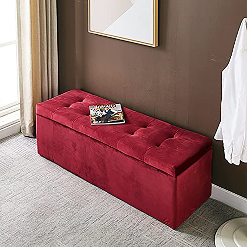 LDTTYRC Wohnzimmer Eingangsbereich Bequem Ruhen Fußhocker Schuhbank,Moderne Home Storage Ottoman Bank,Premium Samt Gepolsterte Fußende des Bettes Sitzbank Mit Lagerung-Rot 80x40x40cm(31x16x16inch) von LDTTYRC