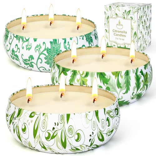 300Std Citronella Kerze Outdoor, 3 x 400ml Citronella Kerzen Groß mit 3 Docht Duftkerze Natürliche Sojawachs Kerzen für Garten Terrasse Picknicks Patio 300Std Citronella Kerze Outdoor, 3 x 400ml Citronella Kerzen Groß mit 3 Docht Duftkerze Natürliche Sojawachs Kerzen für Garten Terrasse Picknicks Patio von LDUMODUW