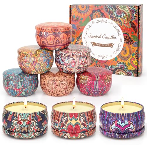 Duftkerze Geschenkset für Frauen, 9 St, Geschenke für Stressabbau Weihnachtsgeschenke, 100% Sojawachs Duftkerzen, Blumiger Duftkerze, Aromatherapie Kerzen, Geschenktüten Weihnachten 2,5 OZ, 20 Std von LDUMODUW