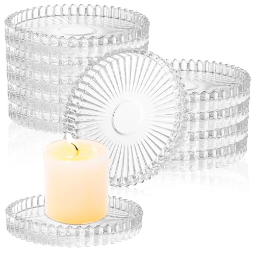 LDXDRU 12 Stück Kerzenteller Glas 10cm Klare Kerzenhalter aus Glas, Klar Kerzenuntersetzer Kerzenhalter Stumpenkerzen Kerzen Untersetzer Rund für Party Dekoration Hochzeit Weihnachten Wohnkultur von LDXDRU