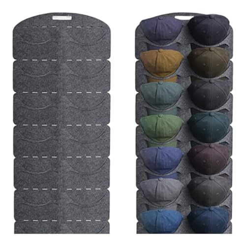 LDXDRU 2 Stück Baseball Kappen Halterung, Doppelte Reihe Cap Halterung Wand mit 14 Taschen, Cap Aufbewahrung Tür Rückwand Cap Halter, Mützen Aufbewahrung Kappenhalter Wand für Baseballmützen von LDXDRU