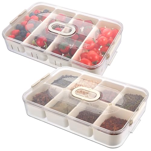 LDXDRU 2 Stück Snackbox mit Fächern, Snackschale mit Deckel, Kunststoff Obstbox Snack Box Snackteller mit Fächern, Snackboxen Snackplatte für Süßigkeiten, Gemüse, Keksen, Obst, Ideal für Picknicks von LDXDRU