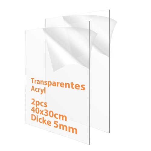 LDXDRU 2er Acrylglas Platte Transparent Eindicken 5 mm, (400 x 300 mm) Acrylplatten mit Schutzfolie Zuschnitt Scheiben ultra klare Acrylplatte für Laserschneiden, Glasersatz, DIY von LDXDRU