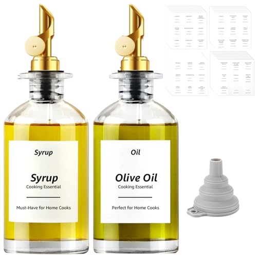 LDXDRU 2er Pack Essig und Ölflaschen, 500ml Sirup Spender, Öl und Essigspender, Olivenöl Flasche aus Glas, Ölspender zum Befüllen, Essig Ölflaschen Set Inklusive Etiketten und Trichter für Die Küche von LDXDRU