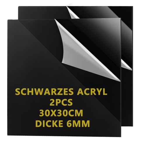 LDXDRU 2er Schwarz Acrylglas Platte Eindicken 6 mm±0.5mm, (300 x 300 mm) Acrylplatten Acrylglasplatten Acrylscheiben mit Schutzfolie Zuschnitt Scheiben Acrylplatte für Laserschneiden, Glasersatz, DIY von LDXDRU