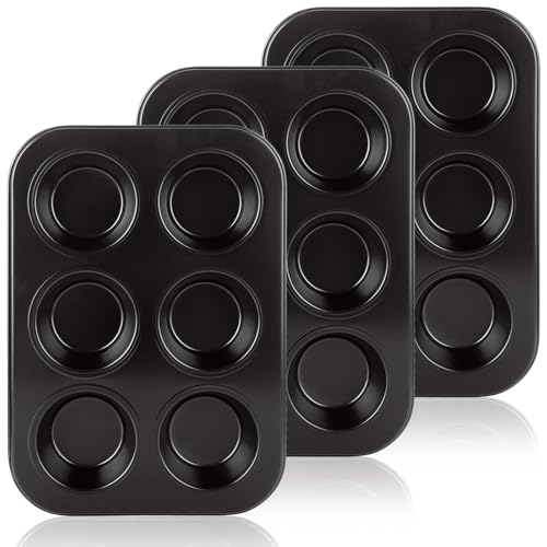 LDXDRU 3 Stück 26.5 x 18.5 x 2.8 cm Muffinform Blech, 6er Muffins Backform Metallic Antihaftbeschichtet Cupcake Formen für Cupcakes, Brownies, Kuchen, Pudding von LDXDRU