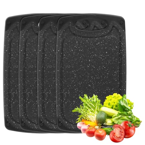 LDXDRU 4er Set Frühstücksbrettchen Kunststoff Schneidebrett, 25x14,6cm Klein Schneidebrett Set Brettchen Spülmaschinenfest, Rutschfest Schneidebretter Antibakterielles Frühstücksbrett Küchenbrett von LDXDRU