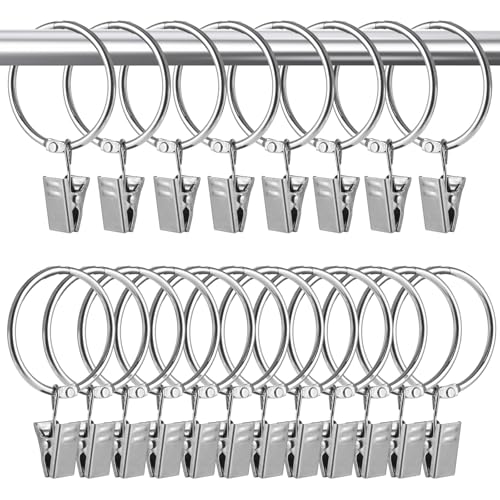 LDXDRU 60 Stück Metall Vorhangringe Gardinenringe mit Clips Silber Vorhang Ringe 40 mm Diameter Vorhang Haken Hängend Ringe Gardinenhaken für Vorhänge und Gardinenstangen von LDXDRU