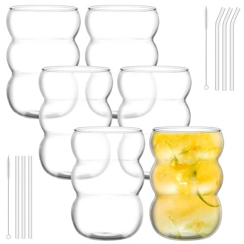 LDXDRU 6er Set Bubble Gläser, 550ml Trinkgläser Eiskaffee Gläser Kaffeegläser, Matcha Glas mit Strohhalm, Bubble Glas für Matcha, Latte Macchiato, kaffee von LDXDRU