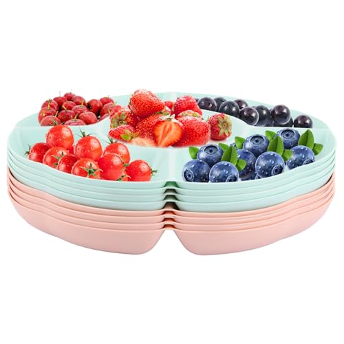 LDXDRU 8 Stück Snackteller mit 5 Fächern, Plastik Runden Snackschale Teller mit Unterteilung, Süßigkeiten Schale Obstteller, Snacktablett für Nüsse Desserts von LDXDRU