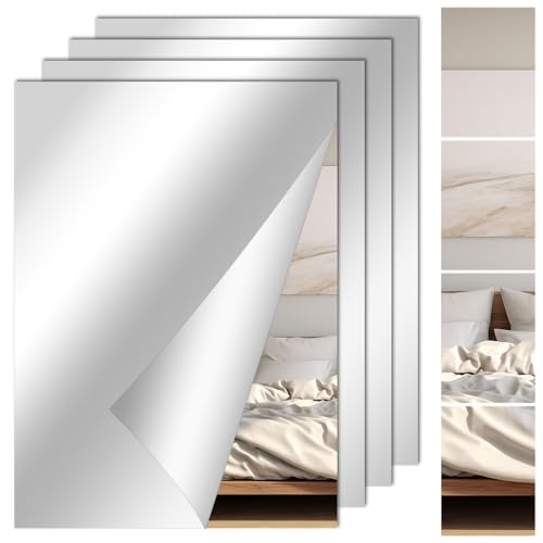 LDXDRU 8 Stück A4 Spiegel Selbstklebend zum Aufkleben, 29x21 Selbstklebende Spiegelfliesen Acrylglas Spiegel Türspiegel zum Kleben, Wand Klebespiegel für Schrank Badezimmer von LDXDRU