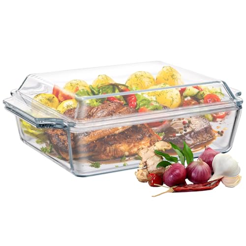 LDXDRU Auflaufform Mit Deckel und Griffe, 1.5 L Ofenfest Glas Auflaufformen für 1 Person, 26,4x18x8,7cm von LDXDRU