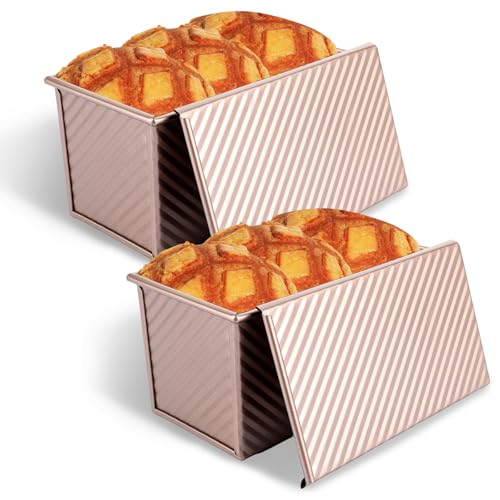 LDXDRU 2 Stück Brotbackform mit Deckel 450g Brot Toastform Laib Pfanne gewellt Pullman-Laib Pfanne Brotbackform Gebäck Brotbackform Allumiumlegierung Antihaf Golden, 20 x 12 x 11 CM LDXDRU 2 Stück Brotbackform mit Deckel 450g Brot Toastform Laib Pfanne gewellt Pullman-Laib Pfanne Brotbackform Gebäck Brotbackform Allumiumlegierung Antihaf Golden, 20 x 12 x 11 CM von LDXDRU