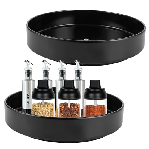 LDXDRU 2 Stück Lazy Susan Drehteller 25,8 cm Küchen Drehteller Organizer 360° Drehbar Gewürzständer Kann im Küche Drehbares Gewürzregal, Ordnungssystem, Badezimmer Drehbar Tablett, Schwarz von LDXDRU