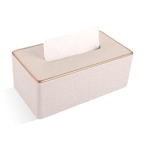 LDXDRU Taschentücher Box Kosmetiktücher Box 25 × 13.5 × 9.5cm Taschentuchbox Taschentuchspender aus PU Leder, Tücherbox Tissue Box Cover Rechteckige, Beige von LDXDRU