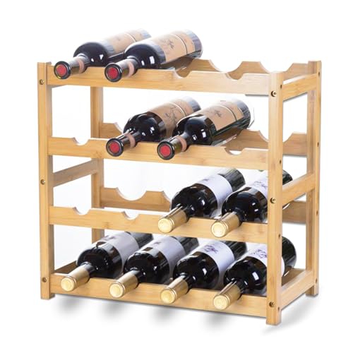 LDXDRU Weinregal aus Bambus, freistehend, für 16 Flaschen, 4 Ebenen, stabiler Weinhalter, Arbeitsplatte für Küche, Bar, Schränke, Speisekammer, Aufbewahrung und Präsentation, Weinregal von LDXDRU