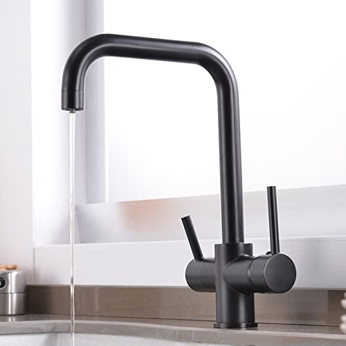 3-Wege-Küchenarmatur für Filterwassersystem, Küchenarmaturen, Messing, schwenkbar, Wasserfilter, Wasserhahn, Küchenspüle, Wasserhahn, Schwarz von LDXMJZOT