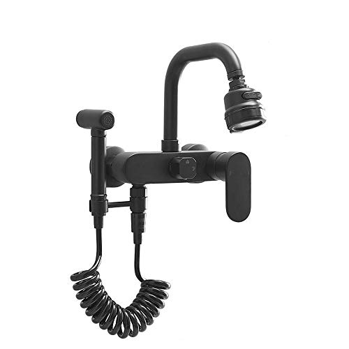 Küchenspüle Wasserhahn Wandhalterung mit Spritzpistole und 2 Arten von Sprinklern, Küchenarmatur schwarz, rotierende heiße und kalte Küchenarmatur von LDXMJZOT