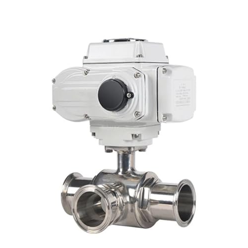 LDXMJZOT Motorisiertes 3-Wege-Kugelventil, 51 mm, aus Edelstahl, Typ Sanitärzwinge Q911F-16P, elektrisches Kugelventil mit drei Flanschen (L Typ PE-12 VDC) von LDXMJZOT
