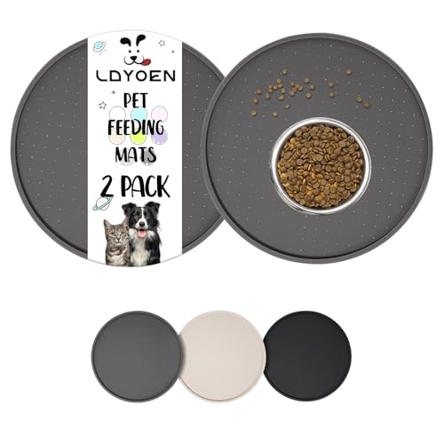 LDYOEN 2 Stück Napfunterlage für Hund Katzen, Hundenapf Unterlage Katzennapf Unterlage aus Silikon, Hunde Katzen Futtermatte wasserdichte und rutschfeste Fressnapf mit Rand, 30x30cm, Dunkelgrau von LDYOEN