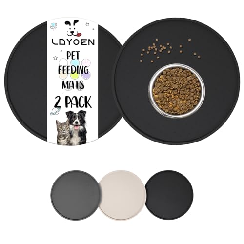 LDYOEN 2 Stück Napfunterlage für Hund Katzen, Hundenapf Unterlage Katzennapf Unterlage aus Silikon, Hunde Katzen Futtermatte wasserdichte und rutschfeste Fressnapf mit Rand, 30x30cm, Schwarz von LDYOEN
