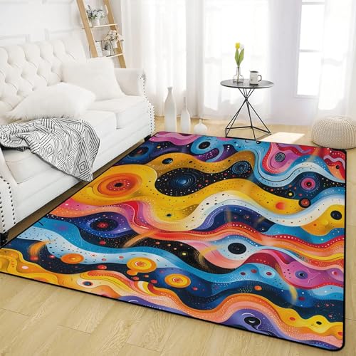 LDZDGD Abstrakter, Farbenfroher Teppich für Schlafzimmer und Wohnzimmer, Weiche, Bequeme Flanell-Fußmatten, rutschfest, Waschbar, Großer Teppich (Color : Abstract Colorful a1, Size : 100 x 150CM) von LDZDGD