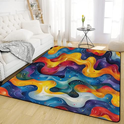 LDZDGD Abstrakter, Farbenfroher Teppich für Schlafzimmer und Wohnzimmer, Weiche, Bequeme Flanell-Fußmatten, rutschfest, Waschbar, Großer Teppich (Color : Abstract Colorful a5, Size : 100 x 150CM) von LDZDGD
